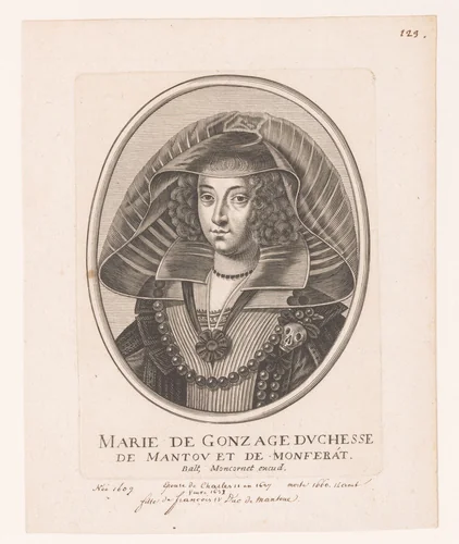 Portret van Maria Gonzaga by anonymous, print, 1624-1668
