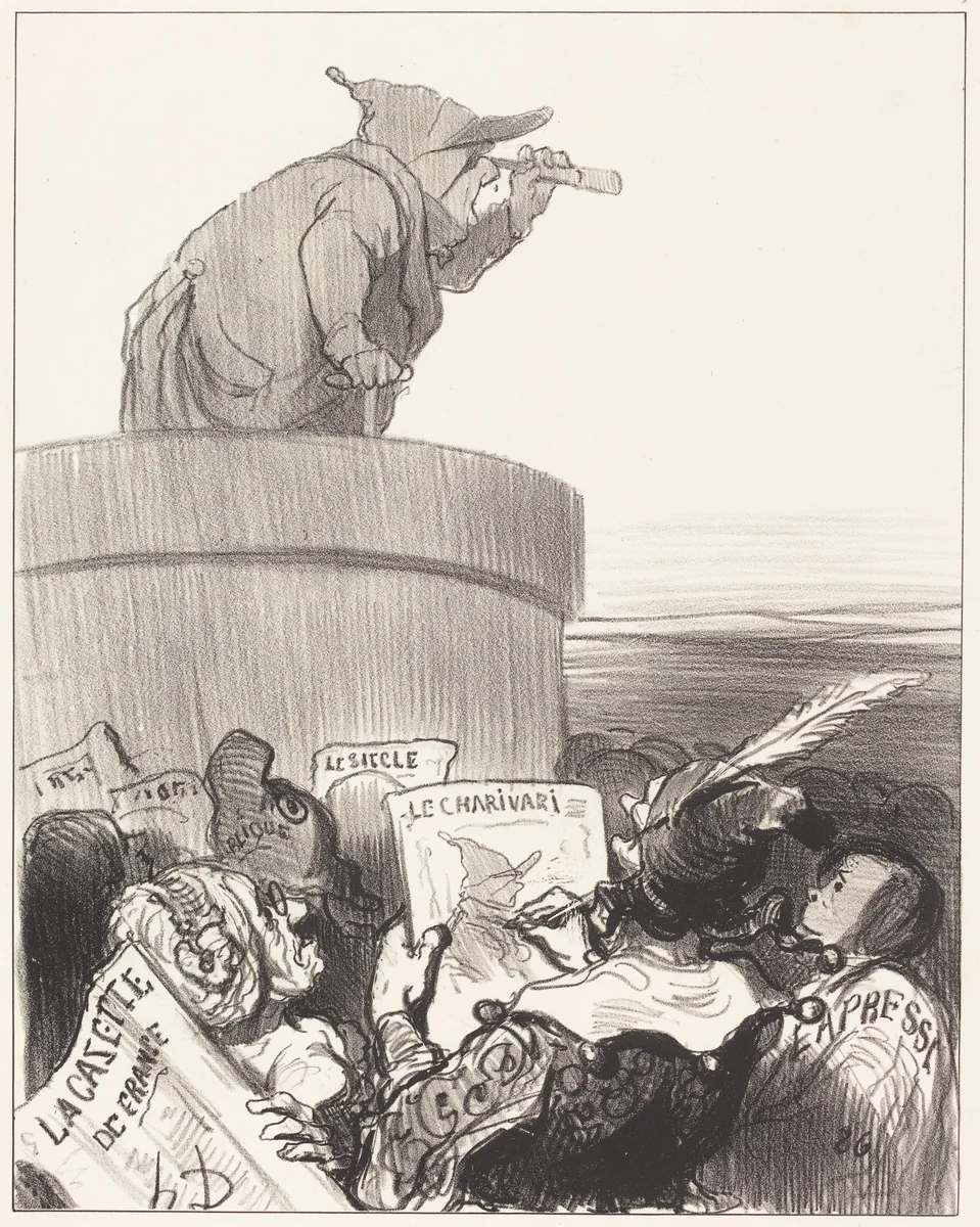 Le Constitutionnel contemplant l'horizon politique by Honoré Daumier, print, 1849