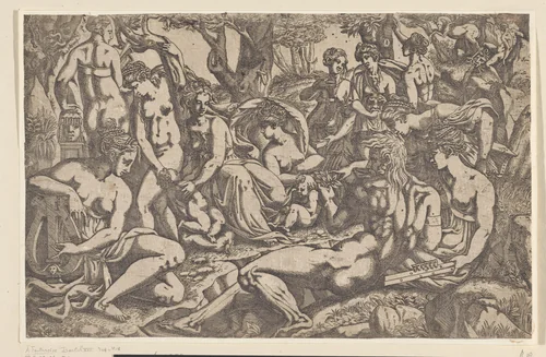 De Muzen aan de voet van de Parnassus by Unknown, print, 1542-1543
