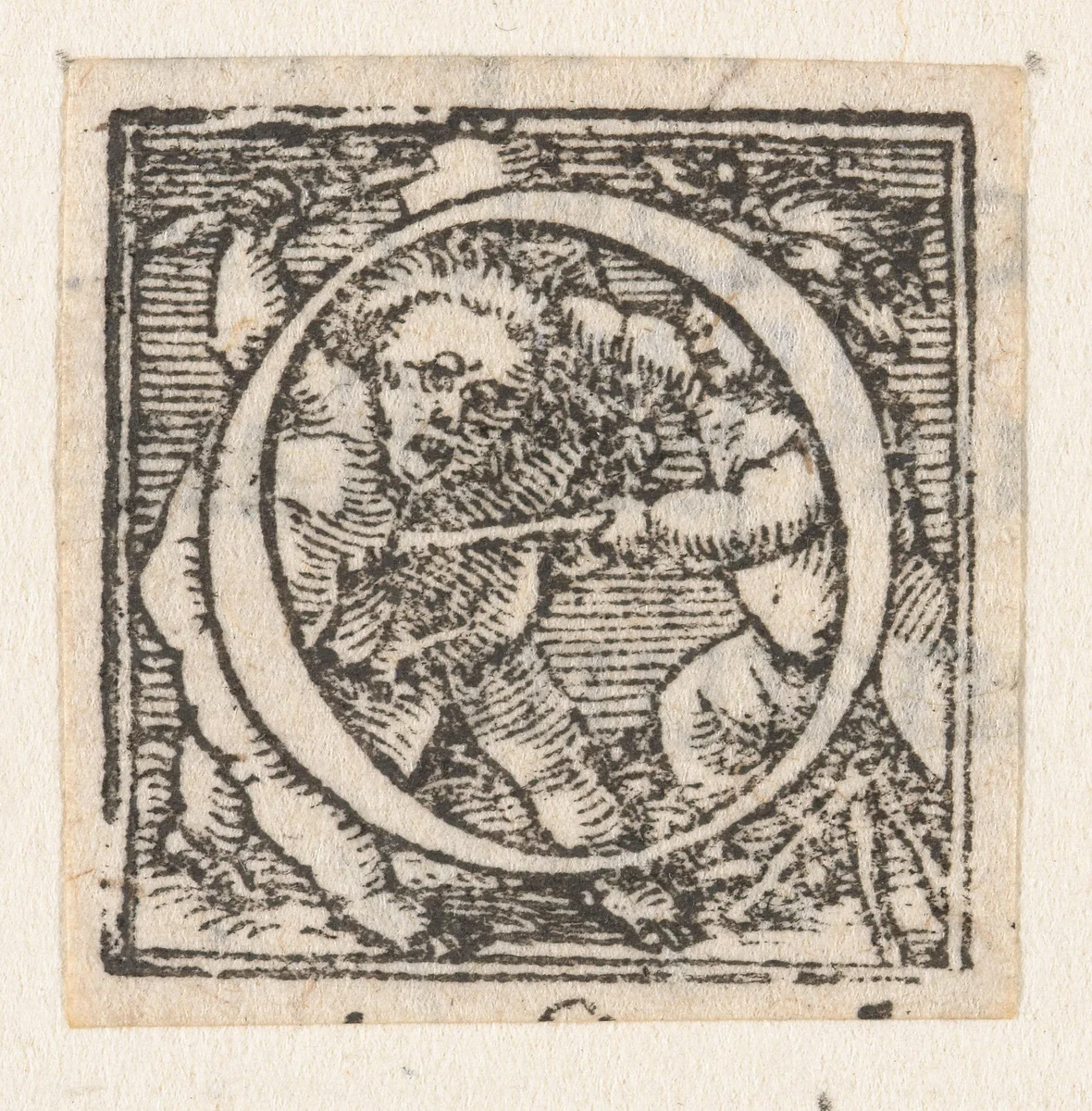Letter O met drie vechtende kinderen by Hans Holbein, print, 1522-1526