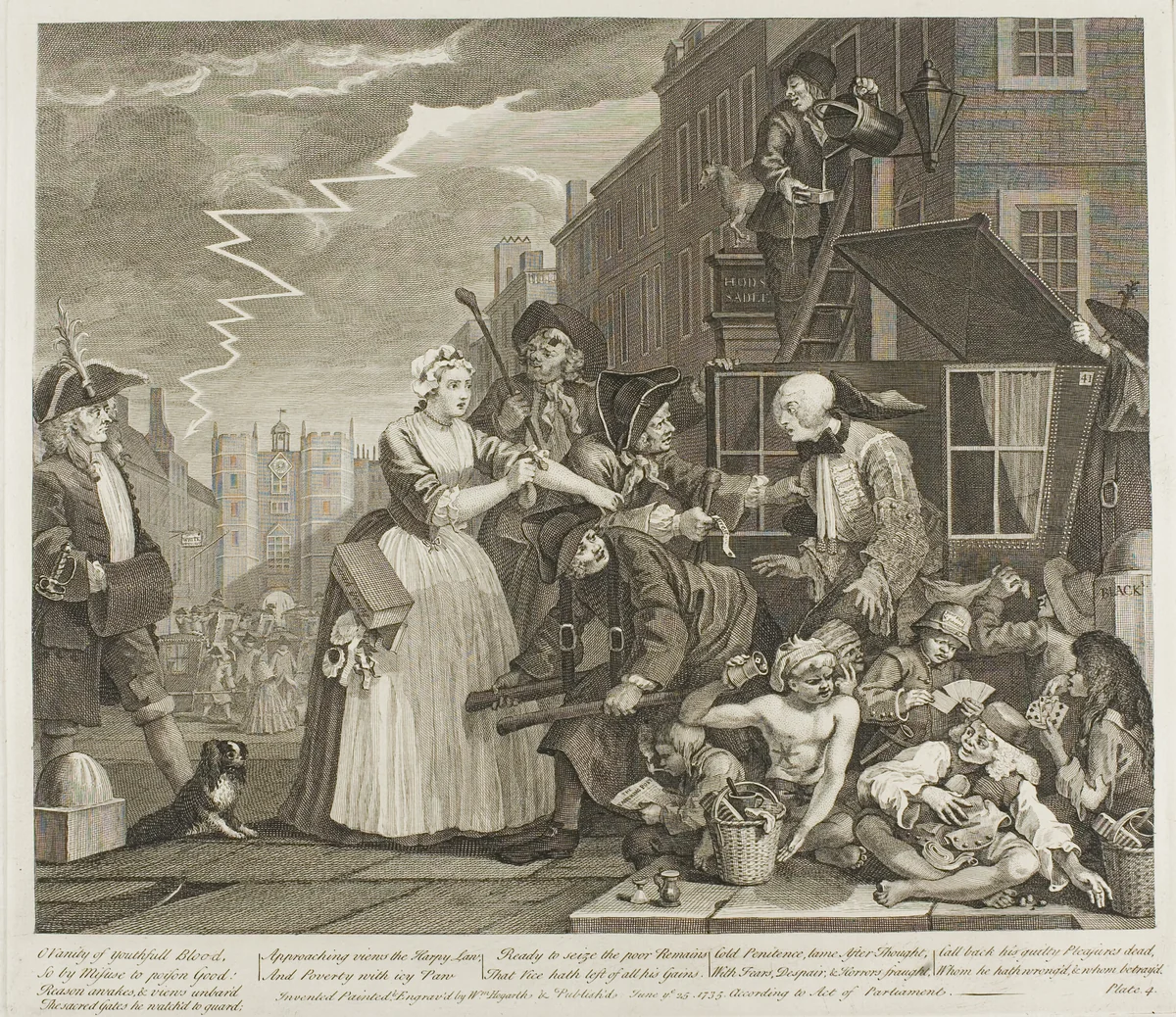 Plate Four, from A Rake's Progress by William Hogarth, print, 1735