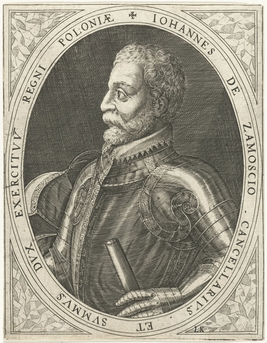 Portret van Jan Zamoyski by Dominicus Custos, print, 1600-1604