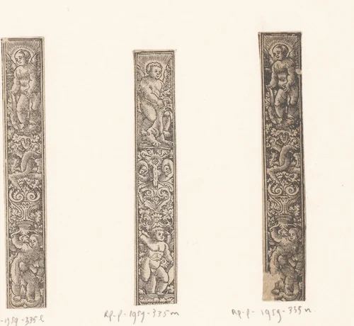 Verticaal fries met twee putti by anonymous, print, 1500-1599