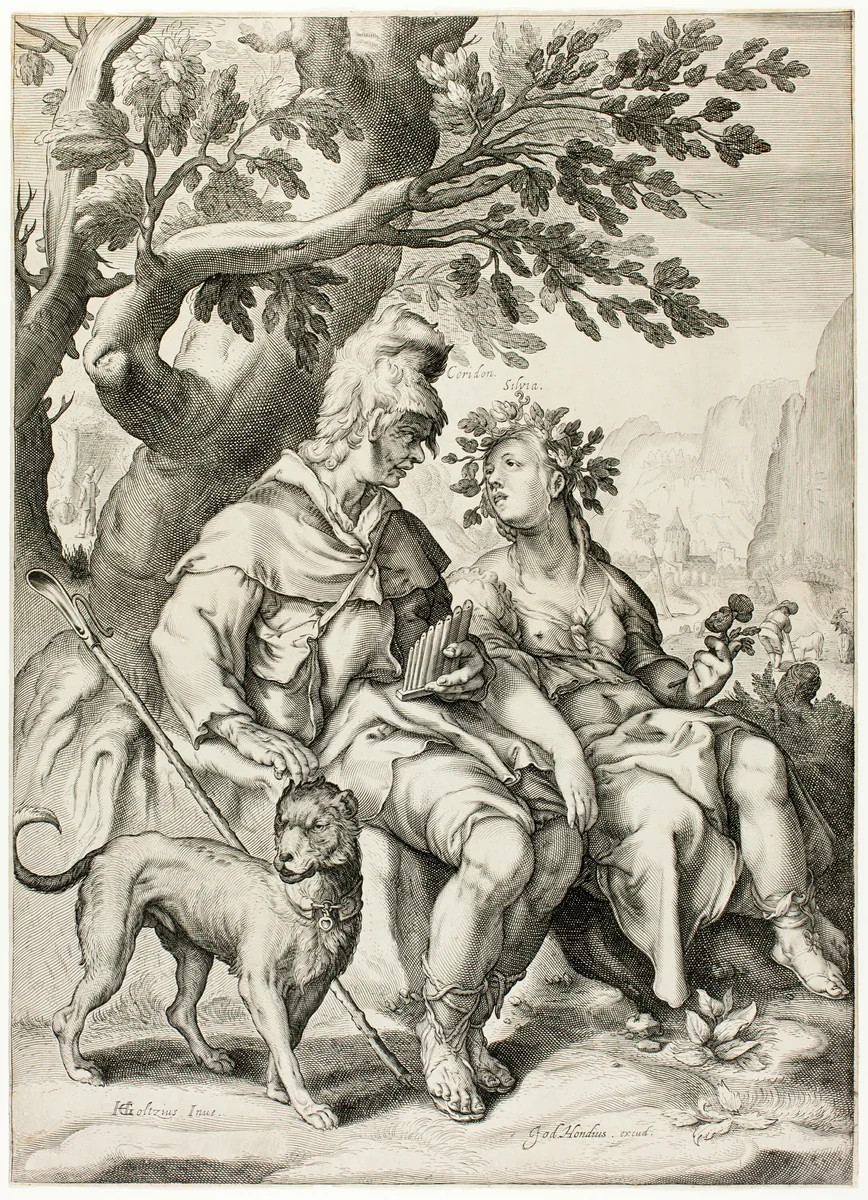 Corydon and Sylvia by Jacob Matham, print, 1596-1616