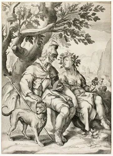 Corydon and Sylvia by Jacob Matham, print, 1596-1616