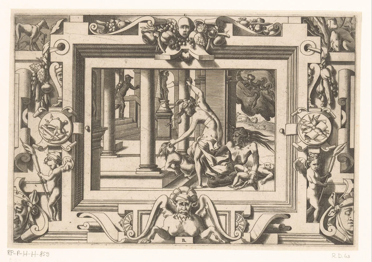 Medea vermoordt haar kinderen by Unknown, print, 1563