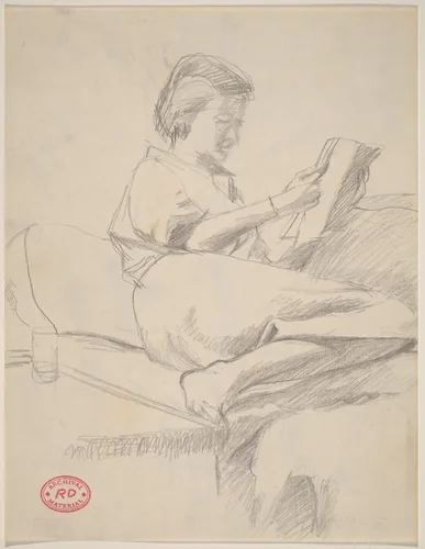 Untitled [woman on a sofa reading] by Richard Diebenkorn, drawing, 1955-1967
