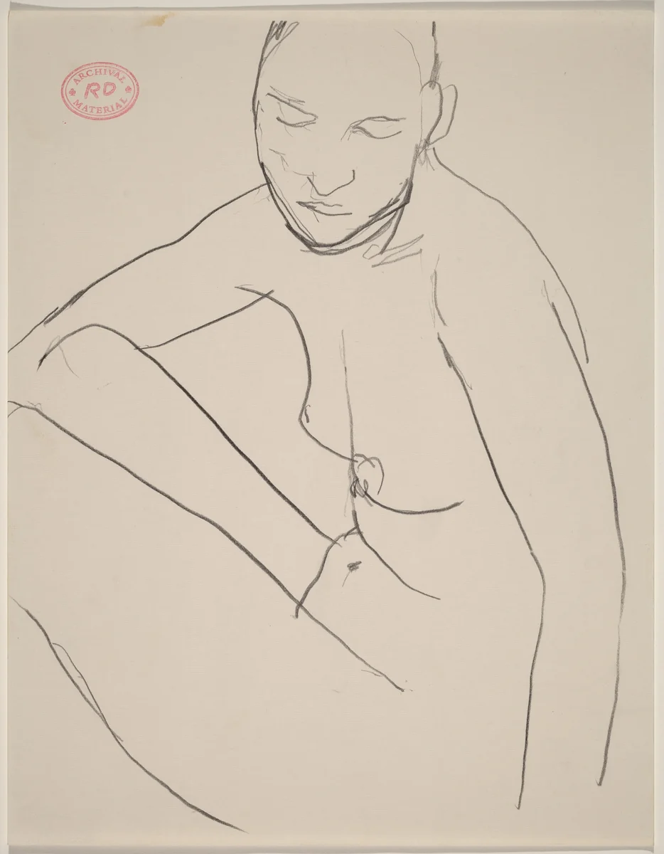 Untitled [female nude seated and looking down] by Richard Diebenkorn, drawing, 1955-1967