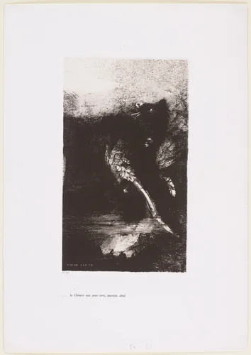 . . . The Chimera with Green Eyes Turns, Bays (. . . La Chimère aux yeux verts tournoie, aboie) from The Temptation of Saint Anthony (La Tentation de Saint-Antoine) by Odilon Redon, print, 1888