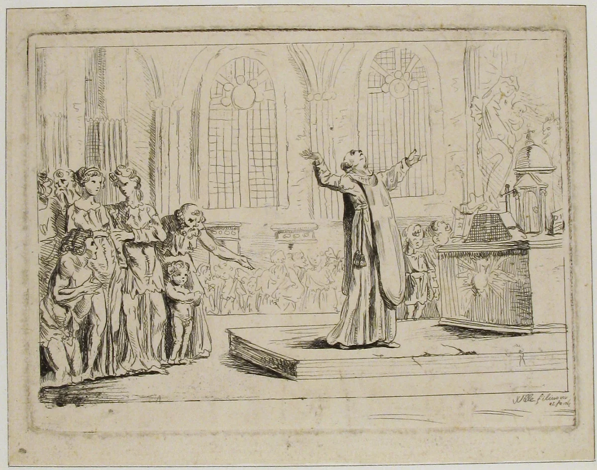 Priest Holding a Service Before an Altar by Pierre Alexandre Wille, print, 1760-1821