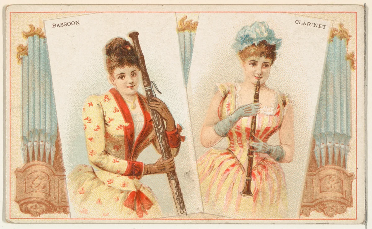 Bassoon and Clarinet, from the Musical Instruments series (N121) issued by Duke Sons & Co. to promote Honest Long Cut Tobacco by W. Duke, Sons & Co., print, 1888