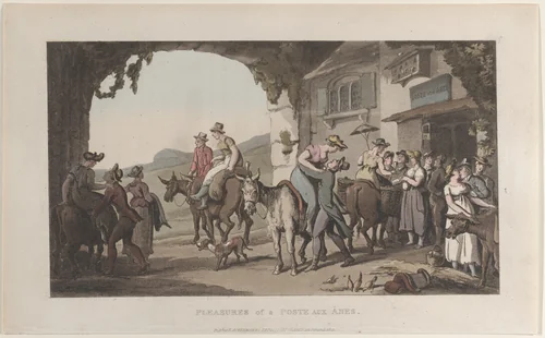Pleasures of a Poste Aux Ânes, from "Journal of Sentimental Travels in the Southern Provinces of France, Shortly Before the Revolution" by Thomas Rowlandson, print, 1821