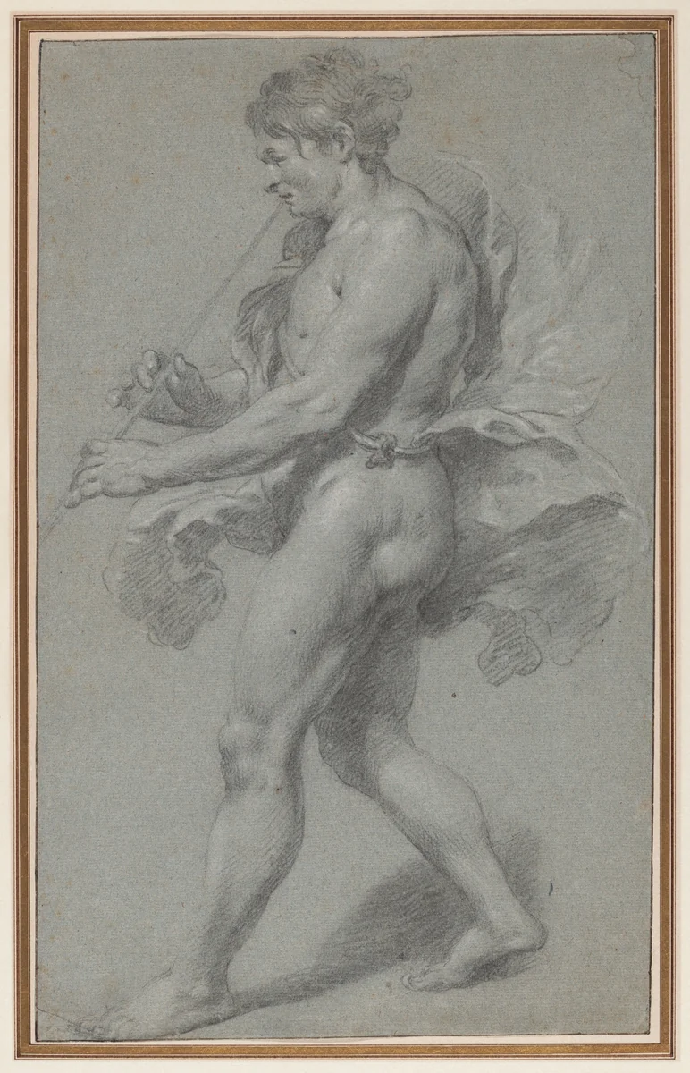 Study of a Man Playing a Pipe by Govaert Flinck, drawing, 1640-1649