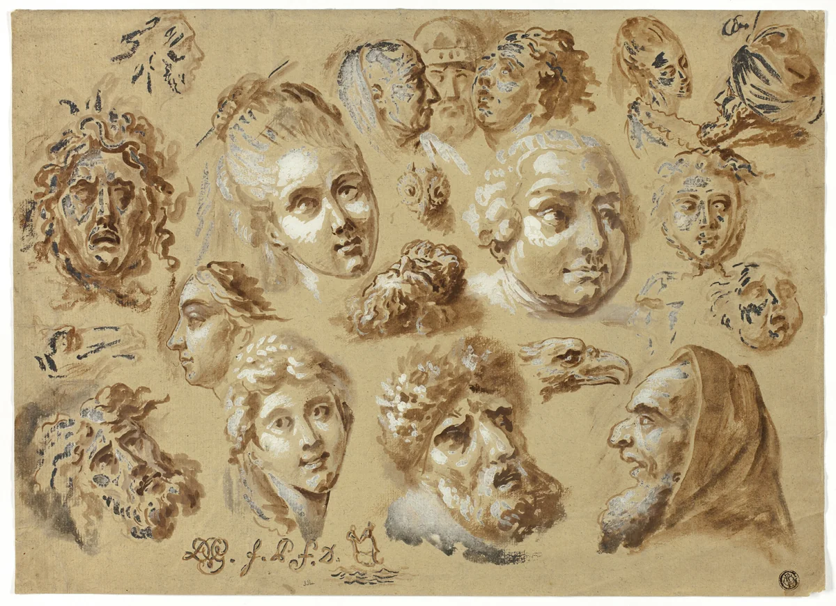 Sketches of Heads by Jean Demosthene Dugourc, painting, 1790-1860