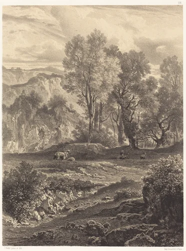 Landscape with Sheep by Jean-Joseph-François Bellel, print, 1816-1898