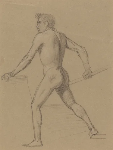 A Male Nude Moving to the Left by Tommaso Minardi, drawing, 1787-1871