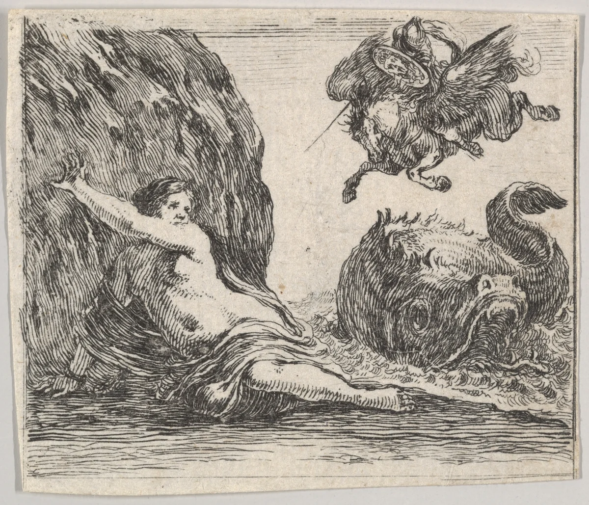 Perseus and Andromeda, from "Game of Mythology" (Jeu de la Mythologie) by Stefano della Bella, print, 1644