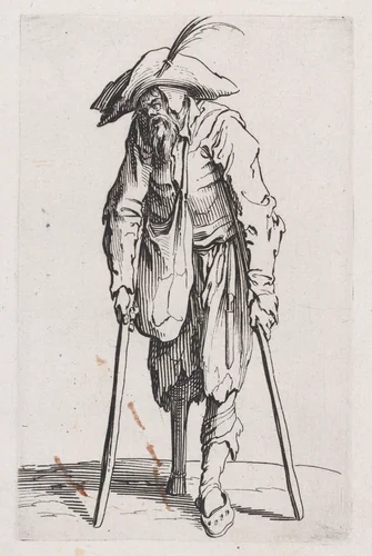Le Mendiant a la Jambe de Bois (The Beggar with the Wooden Leg), from "Les Gueux suite appelée aussi Les Mendiants, Les Baroni, ou Les Barons" (The Beggars, also called the Barons) by Jacques Callot, print, 1618-1628