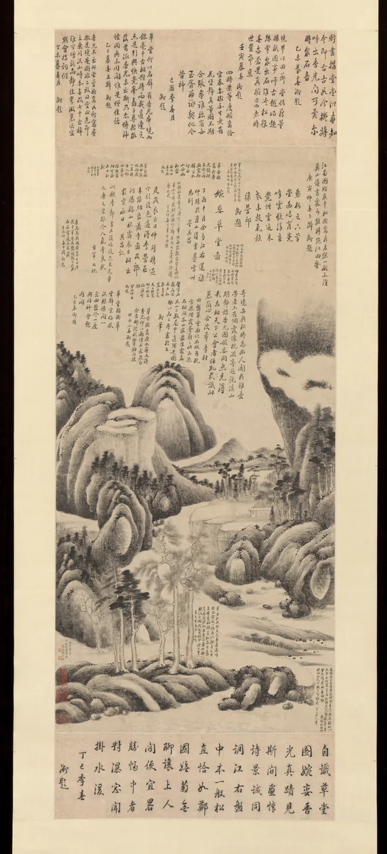 Copy of Dong Qichang’s Wanluan Thatched Cottage by Qian Du, painting, 1803