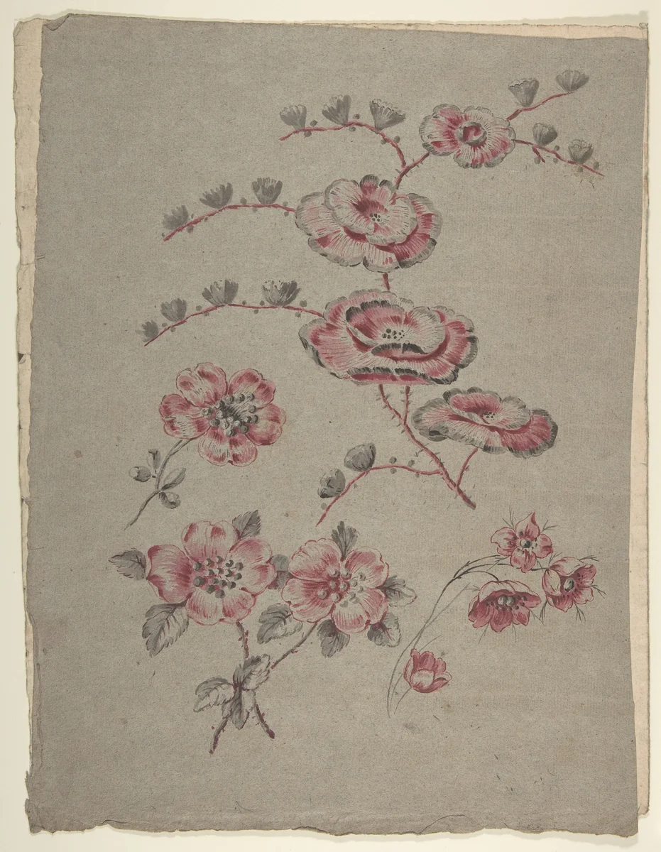 Pink Flower Pattern by anonymous, drawing, 1800-1899