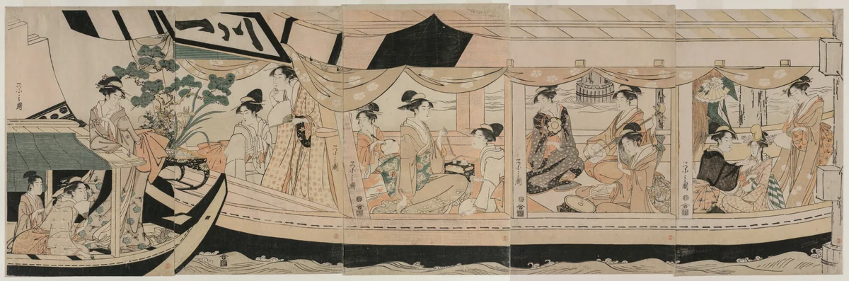 Party on the Pleasure Boat Kawaichimaru by Chōbunsai Eishi (鳥文斎栄之), print, 1796-1797