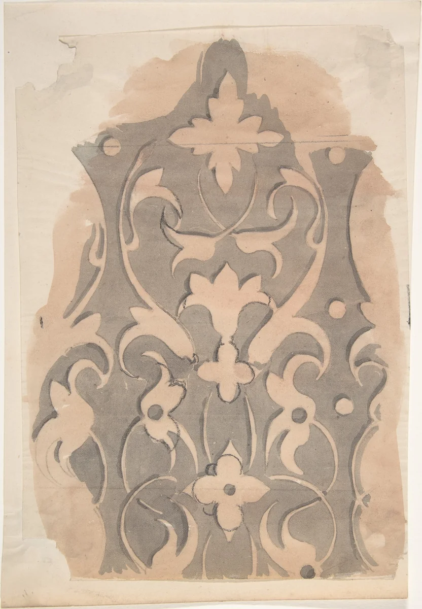Panel of Floral and Foliate Ornament by anonymous, drawing, 1850-1900