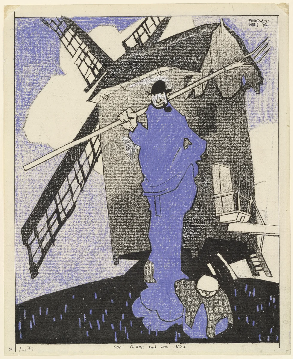The Miller and His Child (Der Müller und sein Kind) by Lyonel Feininger, drawing, 1907