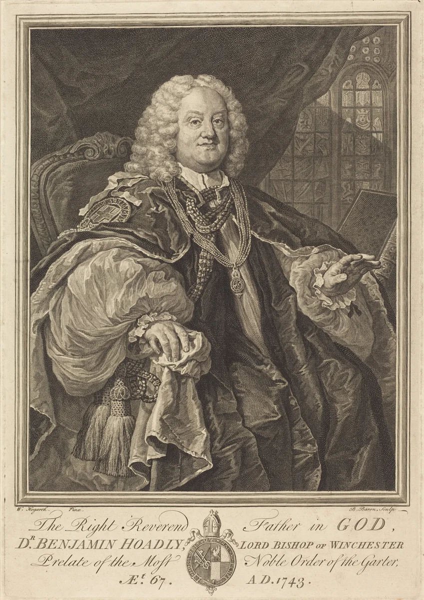 Bishop Hoadly by Bernard Baron; William Hogarth, print, 1743