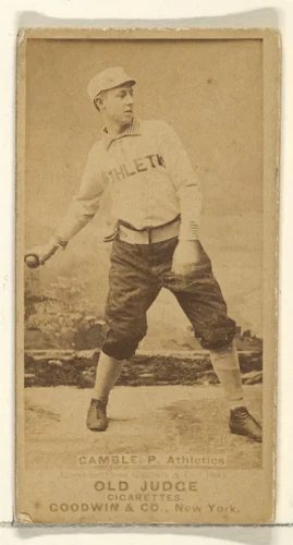 Gamble, Pitcher, Philadelphia Athletics, from the Old Judge series (N172) for Old Judge Cigarettes by Goodwin & Company, photograph, 1888