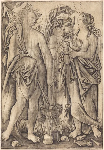 Mars and Venus (Mercury and Venus?) by Master H. L., print, 1450-1576