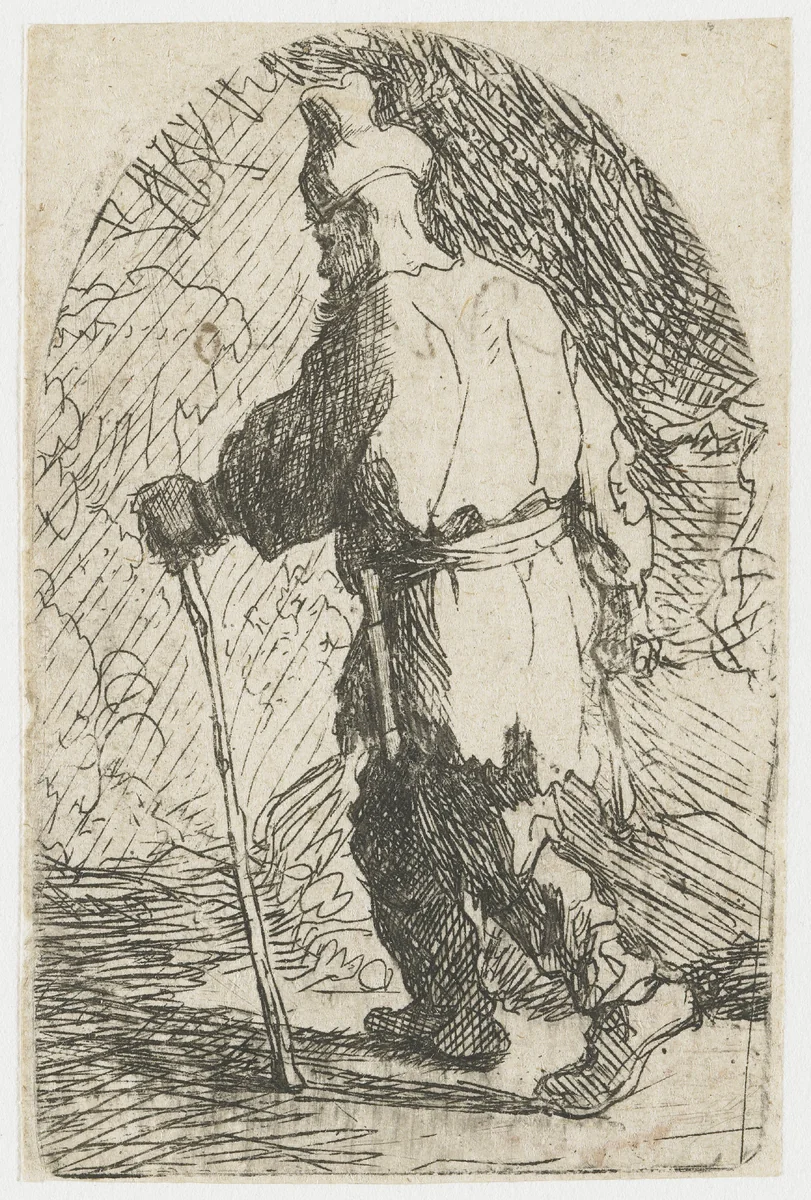 The flight into Egypt: a sketch: St Joseph by Rembrandt van Rijn, print, 1628