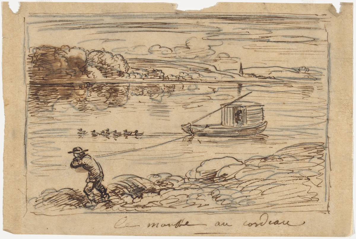 Cabin Boy Hauling the Tow-Rope or Hauling by Rope by Charles-François Daubigny, drawing, 1862