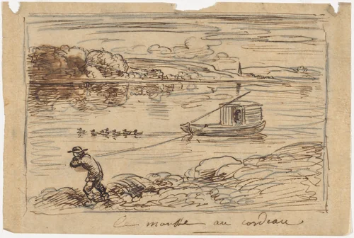 Cabin Boy Hauling the Tow-Rope or Hauling by Rope by Charles-François Daubigny, drawing, 1862
