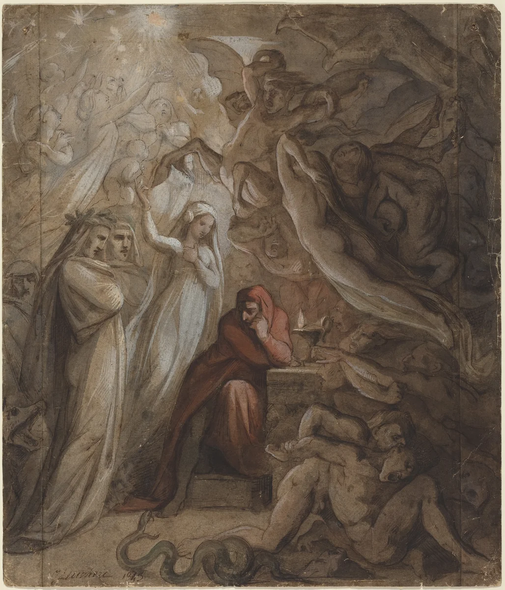 Dante Meditating on the "Divine Comedy" by Jean-Jacques Feuchère, drawing, 1843