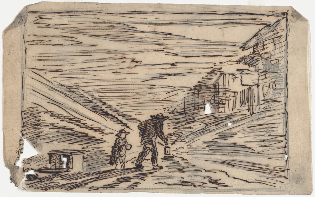 The Search for an Inn by Charles-François Daubigny, drawing, 1862