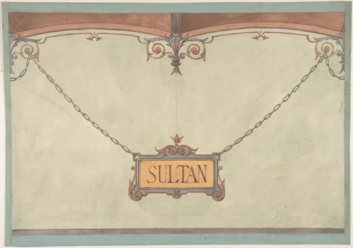 Design for Decorated "Sultan" Plaque for Stable Wall, Hôtel Candamo by Jules-Edmond-Charles Lachaise, drawing, 1868-1878
