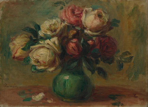 Roses in a Vase by Pierre-Auguste Renoir, painting, 1890-1910