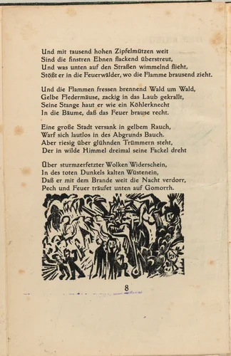 Der Krieg (The War) (in-text plate) from mock-up of Georg Heym: Umbra Vitae (Georg Heym: Shadow of Life) by Ernst Ludwig Kirchner, volume, 1912-1922