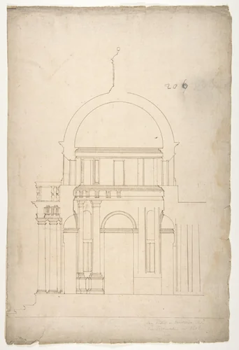 S. Pietro in Montorio, Tempietto, section (recto) blank (verso) by anonymous, drawing, 1500-1560