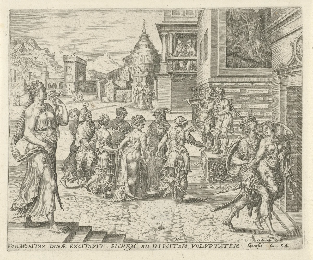 Dina door Sichem overweldigd en verkracht by Unknown, print, 1567-1571