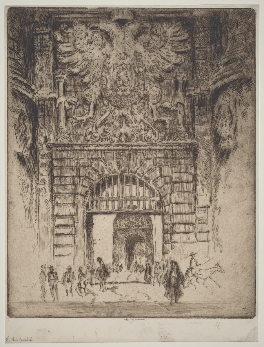 Puerta Visagara, Gate of Madrid, Toledo by Joseph Pennell, print, 1904