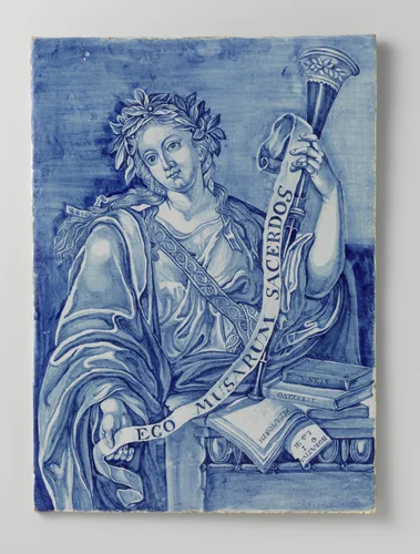 Plaat met Kalliope, de muze van het heldendicht by anonymous, print, 1750-1780