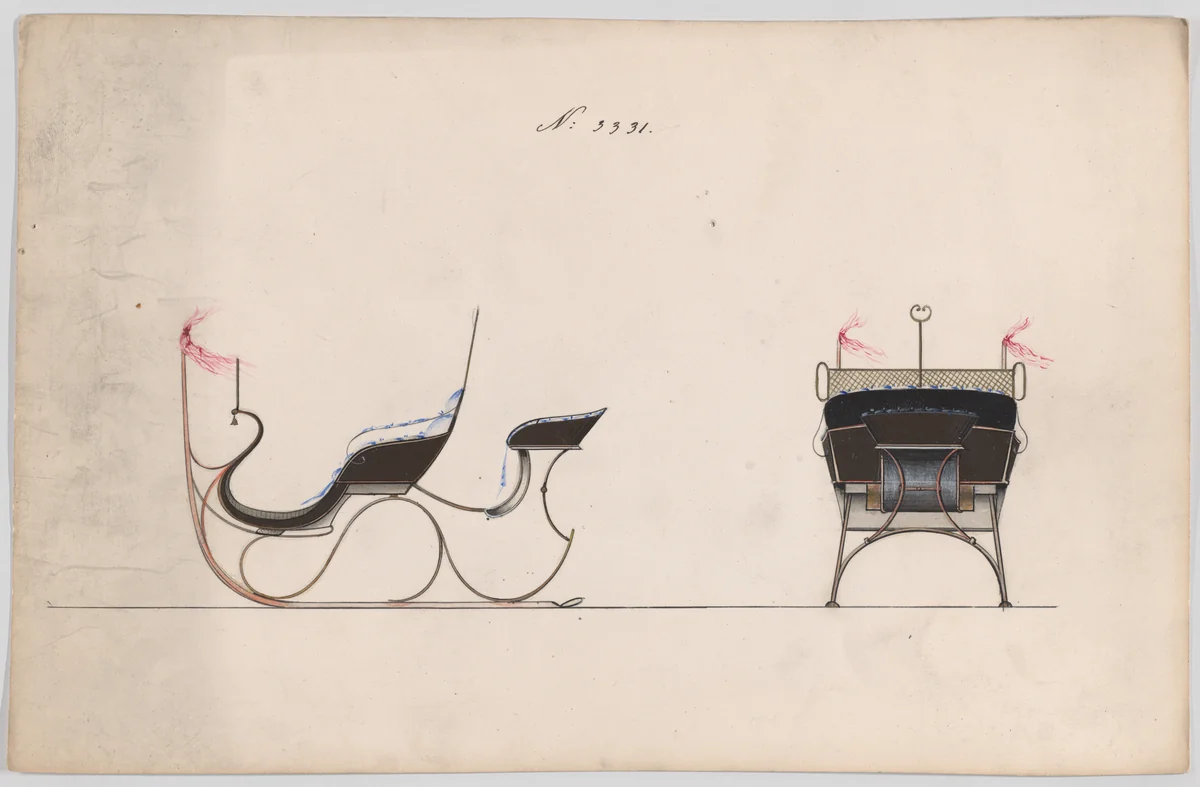 Design for Rumble Sleigh, no. 3331 by Brewster & Co., drawing, 1877