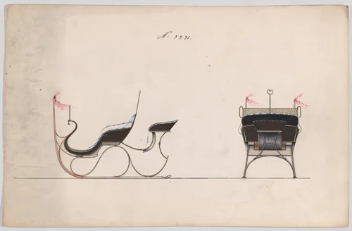 Design for Rumble Sleigh, no. 3331 by Brewster & Co., drawing, 1877