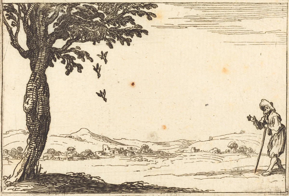 The Crow and her Young by Jacques Callot, print, 1628