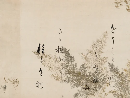 A Poem from the Shin Kokinshu with Design of Shinobugusa (Moss Fern) by Hon'ami Kōetsu (本阿弥光悦), painting, 1605-1610