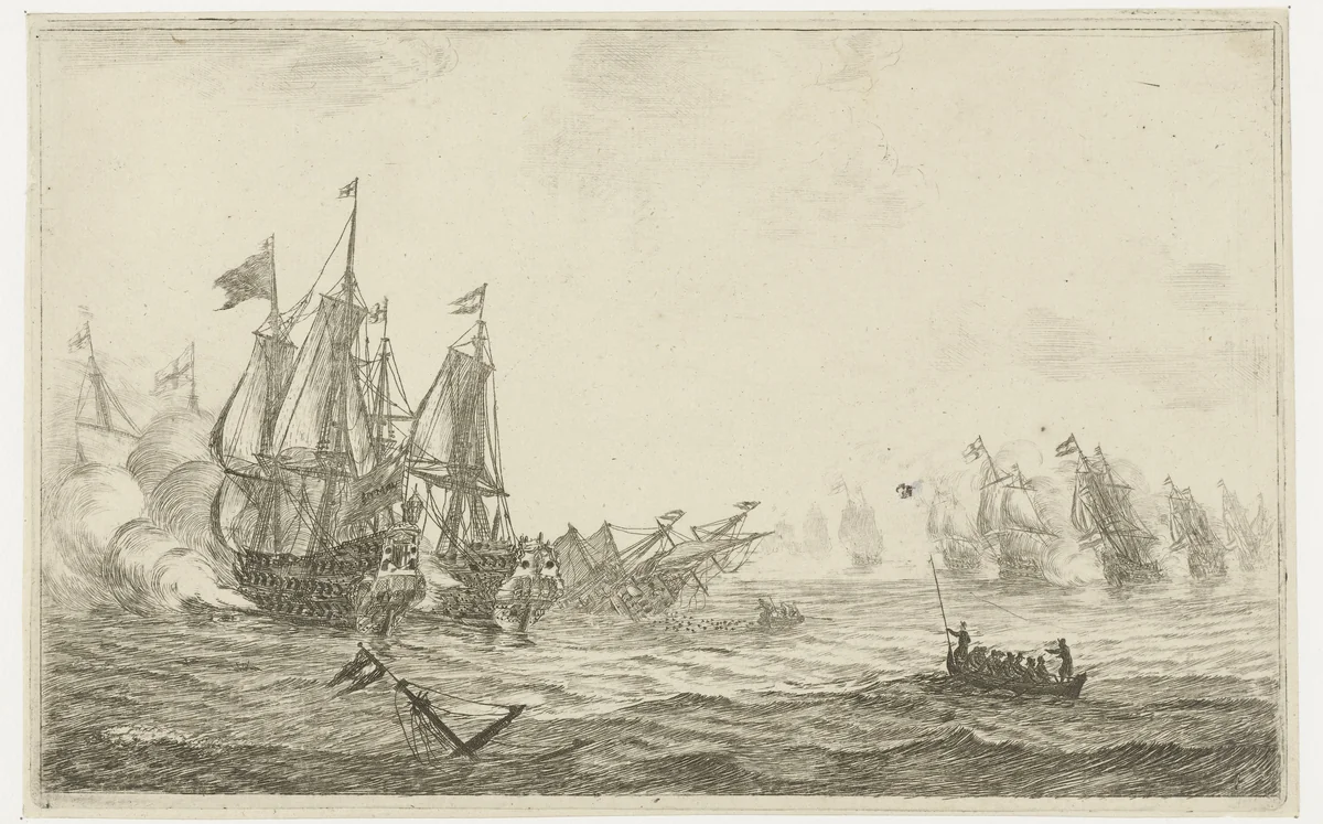 Zeeslag by Reinier Nooms, print, 1652-1726