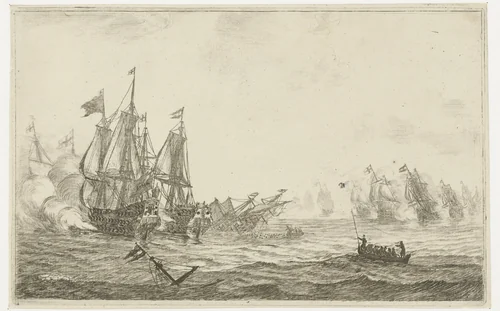 Zeeslag by Reinier Nooms, print, 1652-1726