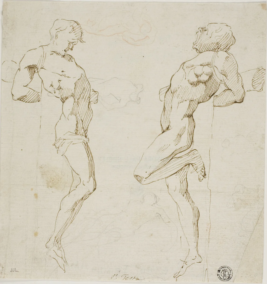 Studies for Thieves on the Cross (recto), Sketch of Figures (verso) by Pietro Testa, drawing, 1637-1650