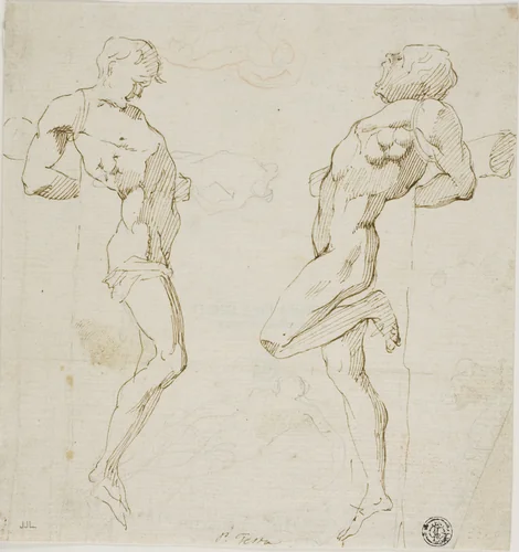 Studies for Thieves on the Cross (recto), Sketch of Figures (verso) by Pietro Testa, drawing, 1637-1650